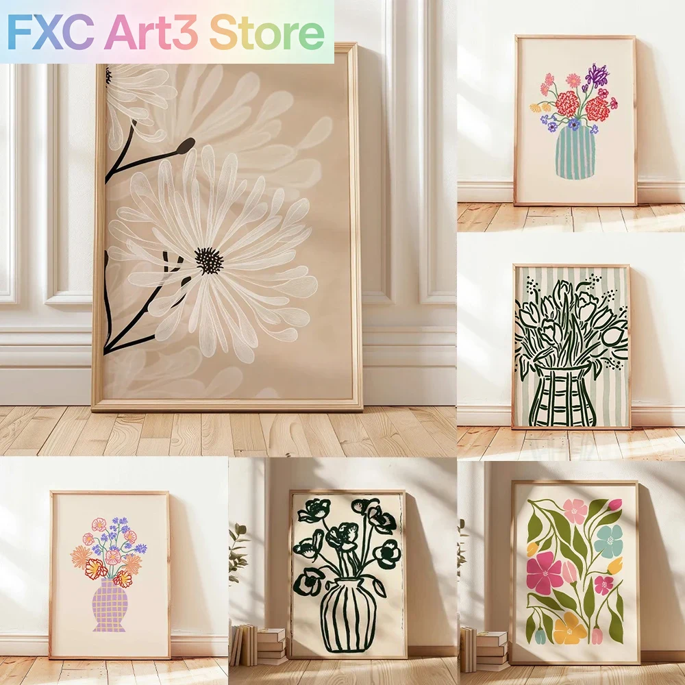 Plant Parenting - Frameless,1pc Retro Beige Floral Line Printing,Simple